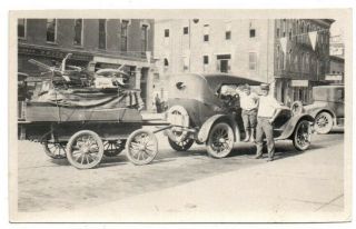 Unusual Car Auto Automobile Wagon Man Child Street Scene Vintage Snapshot Photo