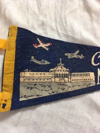 Vintage 1950 ' s Felt Pennant Chicago Midway Airport Planes Blue/Yellow 2