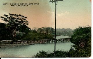 Panama C.  Z.  Railroad Bridge Over Chagras River Postcard C1910