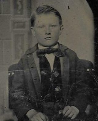 Tintype Photo T1139 Serious Looking Young Boy W/ Slick Back Hair Posing