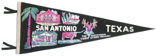 Large Vintage 50s Felt Travel Souvenir Pennant San Antonio Texas Alamo Longhorn
