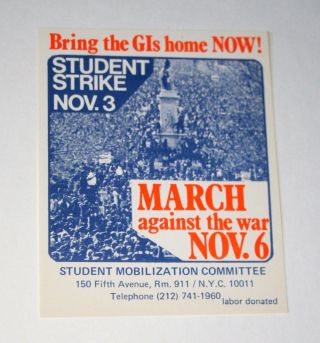 Rare 1960s 70s Anti Vietnam War Stop The War Student Protest Mini Poster Nos