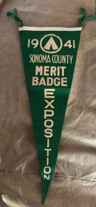 1941 Boy Scout Merit Badge Exposition Pennant Sonoma County - Wow