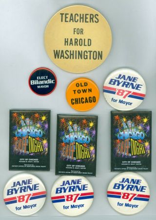 10 Vtg Chicago Mayor Political Pinback Buttons Washington Jane Byrne - Bilandic