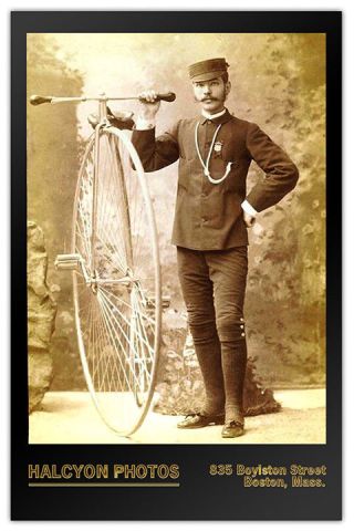 Man With Big Wheel Penny Farthing Bicycle Photograph Cabinet Card Vintage Rp