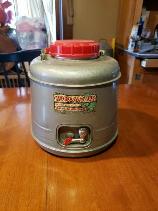 Vintage Woodland Jug Metal Thermos Water Cooler 1 Gallon Spigot Cabin Camp Decor