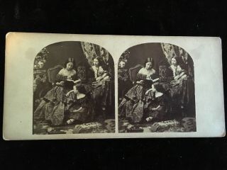 Mid 19th C Victorian Women & Children Reading A Book - Hand - Cut Albumen