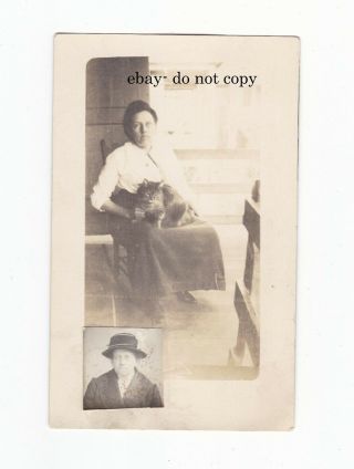 Woman And Her Tabby Cat Florence & Teddy 1915 Vtg Snapshot Real Photo Postcard