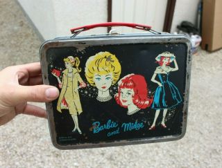Vintage 1962 Mattel Barbie And Midge Tin Lunchbox Rare (no Thermos)