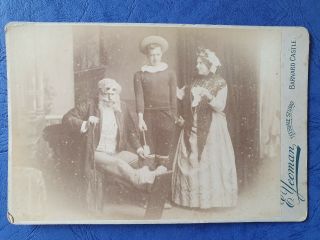 Victorian Family In Costume,  Man With Broken Leg.  Vintage Cabinet Card Photo