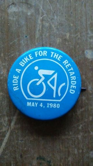 Rare Ride A Bike For The Retarded 1980 Pinback Button Socially Unacceptable