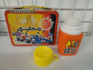 Vintage 1977 Thermos Racing Wheeels Metal Lunchbox Complete W/ Thermos