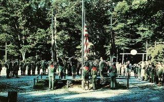 Vintage Camp Winnebago Boy Scouts Raising Flags Postcard P151