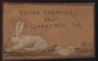 Great Leather Pc,  Easter Greetings,  Sacramento,  Ca.  Bunny & Eggs Appliqued