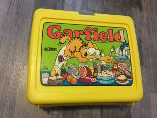 Vintage 1978 Garfield And Friends Thermos Lunch Box Aladdin Yellow Pail