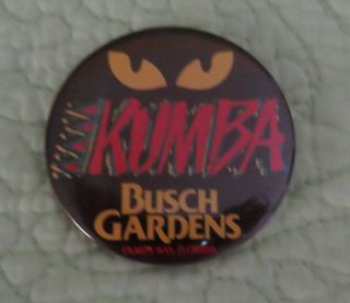 Vintage Kumba Roller Coaster Promotional Pinback Button Pin Busch Gardens Tampa