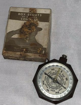 Vintage 1950 ' s BSA Boy Scouts of America Bar Needle Compass Taylor 1075 W/Box 2
