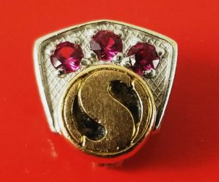 Vintage Safeway Grocers Service Pin 10k Gold On Sterling With 3 Rubies 11mm X 10