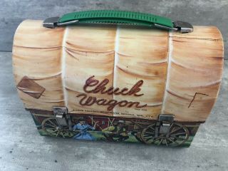 Vintage 1958 Aladdin Chuck Wagon Dome Top Metal Lunch Box No Thermos