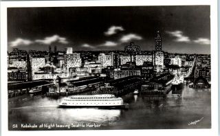 Rppc Seattle,  Wa Washington Ferry " Kalakala " At Night C1940s Postcard