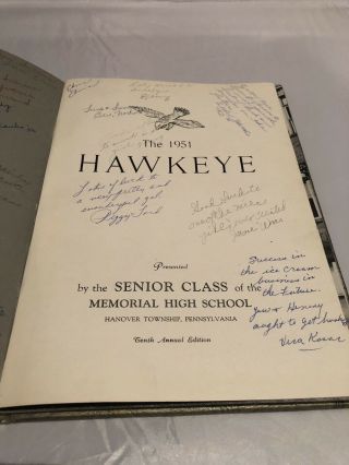 Vintage 1951 Hawkeye Hanover Pa High school Yearbook.  Genealogy 2
