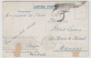 c1933 Postcard to Manaus Brazil covered with Stamps 2
