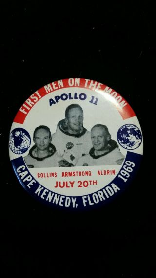 First Man On The Moon 1969 Epic Journey Apollo 11 Nasa Pin Pinback Button 3 1/2 "