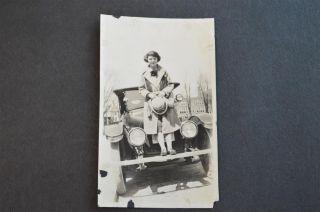 Vintage Car Photo Pretty Girl On Bumper Of Circa 1920 Automobile 893011