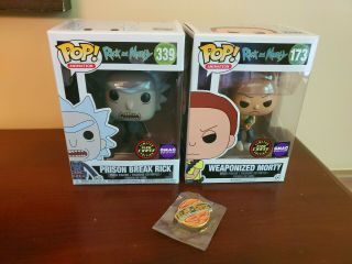 Pop Funko Rick And Morty Glow In The Dark Set Gmac With Exclusive Pin Chase