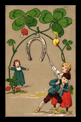 Dr Jim Stamps Four Leaf Clovers Horseshoe Topical Greetings France Postcard