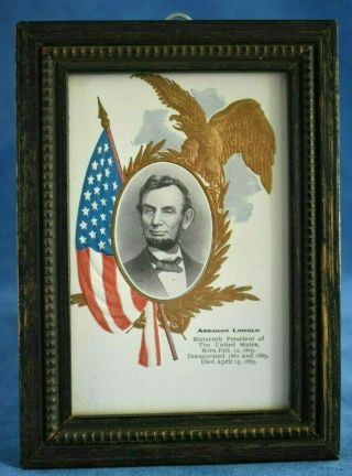 Antique President Abraham Lincoln Died 1865 Memorial Framed Postcard Wall Art