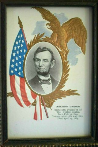 Antique President Abraham Lincoln Died 1865 Memorial Framed Postcard Wall Art 2
