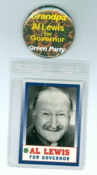 Vintage 1998 Official York Governor Al Lewis Pinback Button Green Party - Card
