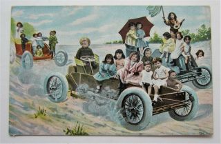 Babies Multibabies Automobiles Out For A Drive Fantasy Postcard