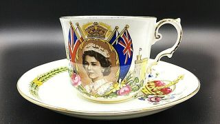 Aynsley Vintage Queen Elizabeth Ii 1953 Coronation Souvenir Teacup Set Gg008