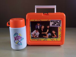 Vintage Kids On The Block Orange Lunch Box With Thermos