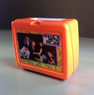 Vintage Kids On The Block Orange Lunch Box With Thermos 2