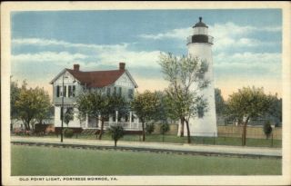 Fortress Monroe Va Old Point Lighthouse C1920 Postcard 5