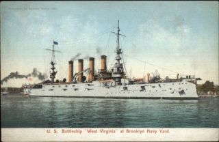 Us Navy Battleship West Virginia Brooklyn Navy Yard C1910 Postcard