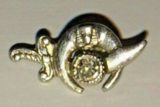 14 Karat White Gold Vintage Shriners Lapel Pin Tie Tac 14k With Diamond