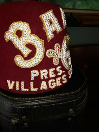 Vintage Masonic Shriners Fez Hat,  Jeweled w Tassel In Hard Case Past President 4