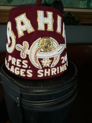 Vintage Masonic Shriners Fez Hat,  Jeweled w Tassel In Hard Case Past President 5