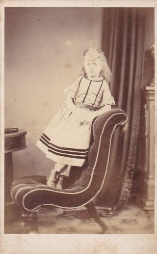 Antique Cdv Photo - Young Girl Stood On Chair.  Sinclair,  London Studios
