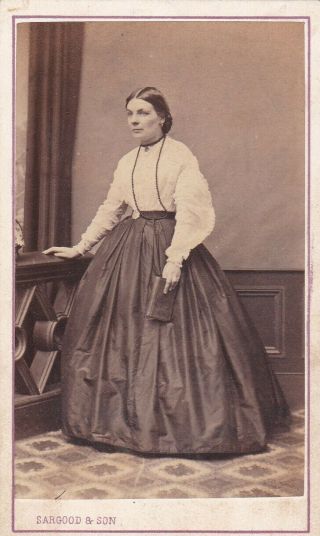 Antique Cdv Photo - Standing Lady.  Long Dress Holding Book.  Bayswater Stud