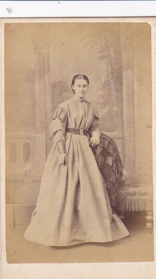 Antique Cdv Photo.  Standing Lady.  Long Dress