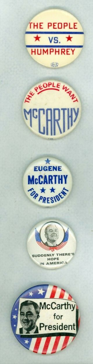 5 Vtg 1968 Eugene Mccarthy President Political Campaign Pinback Buttons People