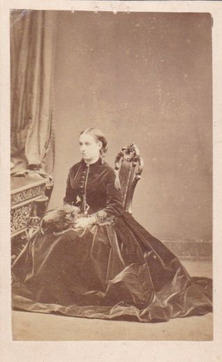 Antique Cdv Photo - Seated Lady.  Long Full Dress.  Brighton Studio