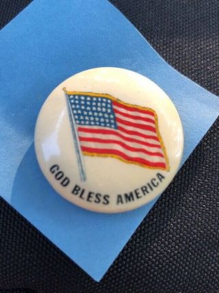 Vintage 1950’s Pinback Button Pin God Bless America 48 States American Flag