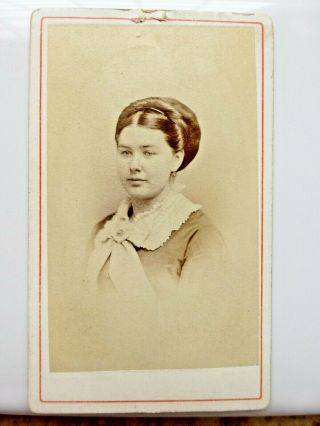 Antique Cdv Cabinet Photo Young Woman Upswept Hair Style St Louis Mo