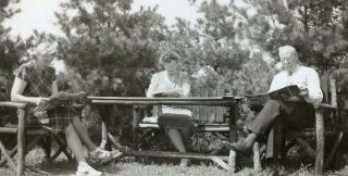 N438 Vtg Photo Casual Summer Reading Under The Pines C Mid Century
